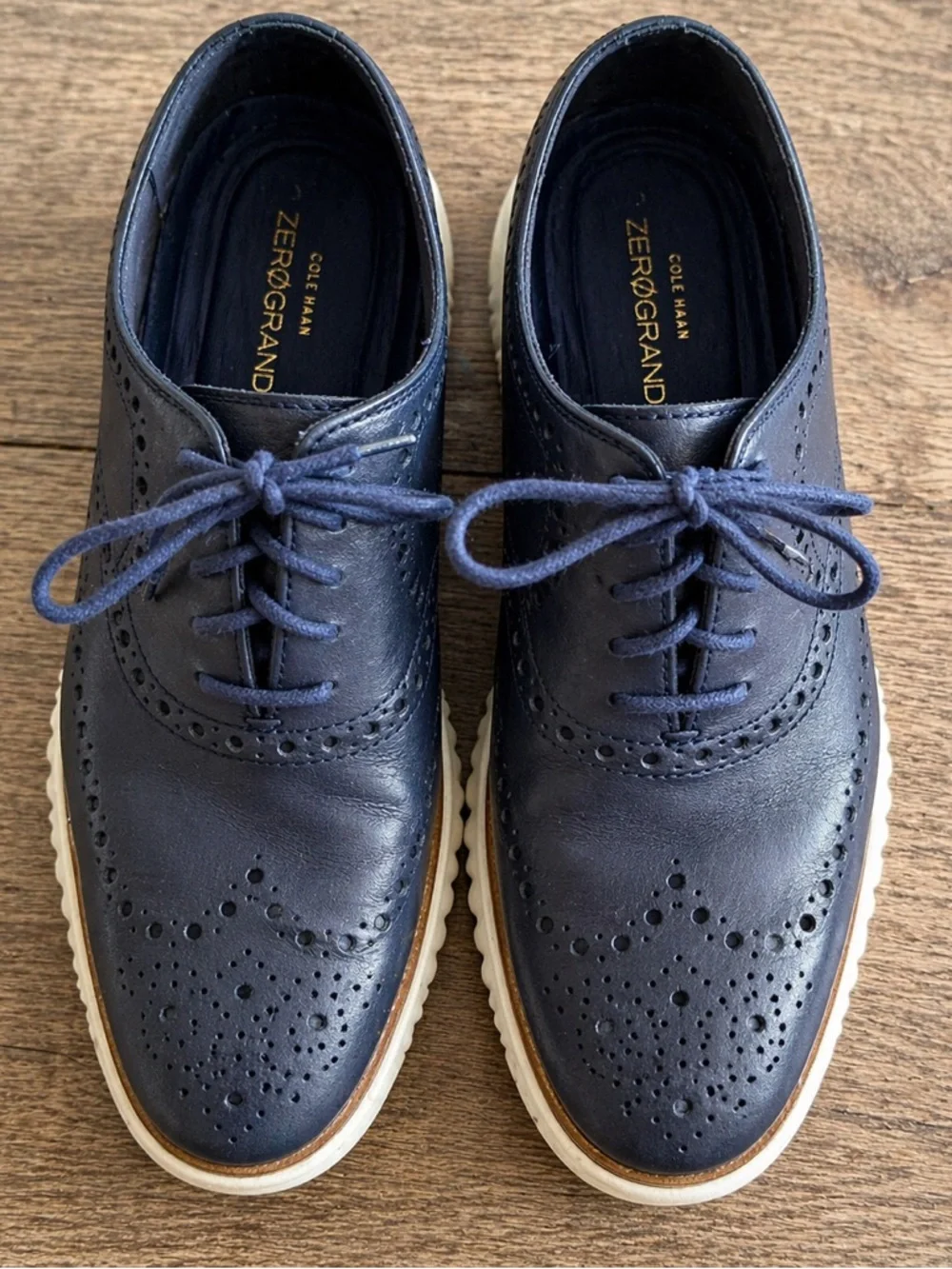 Cole Haan ZeroGrand Wingtip Oxford Navy Leather Shoes Men’s 7.5M - Picture 1 of 15